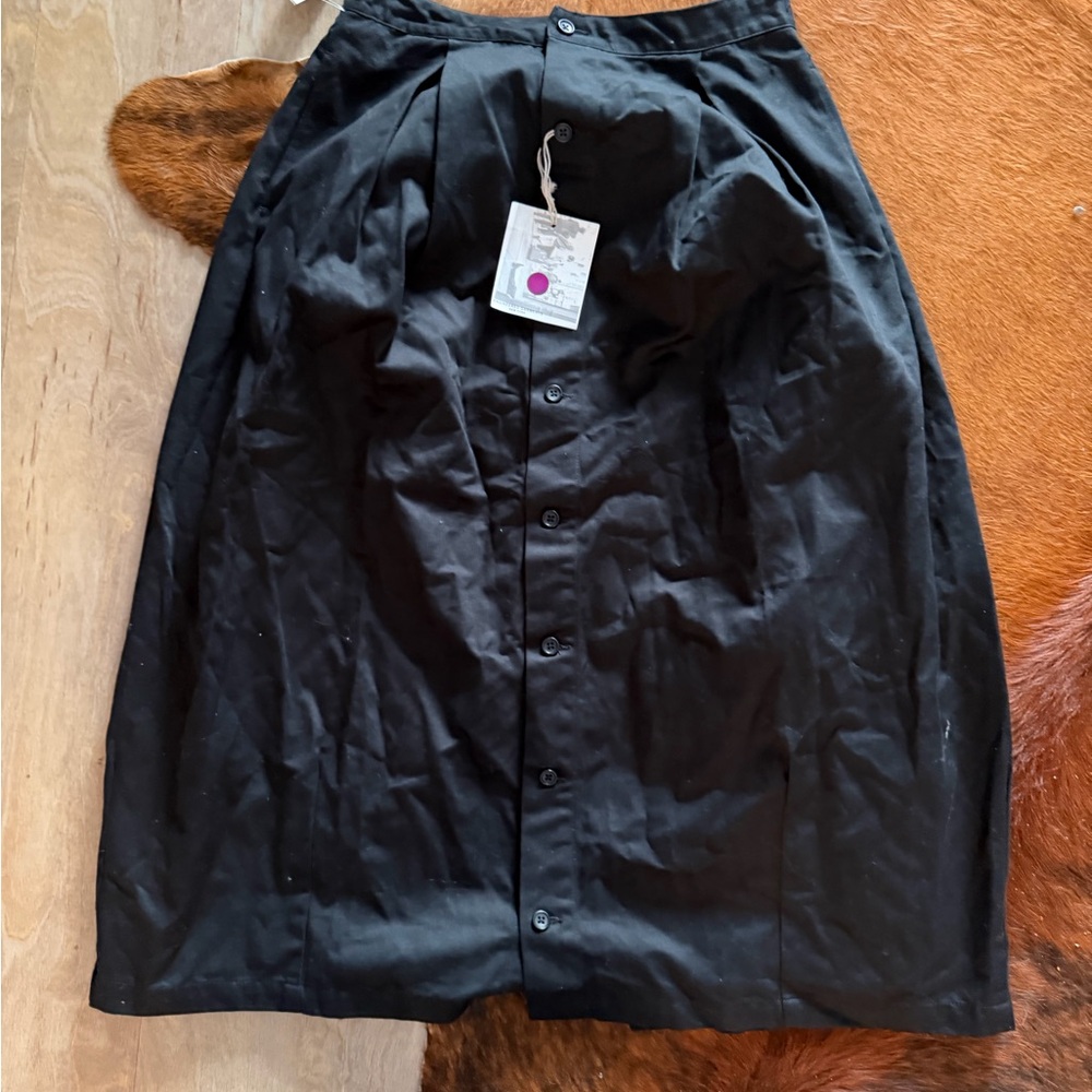 Black Button-Front A-Line Midi Skirt
